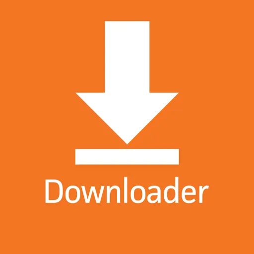 A logo of Downloader app